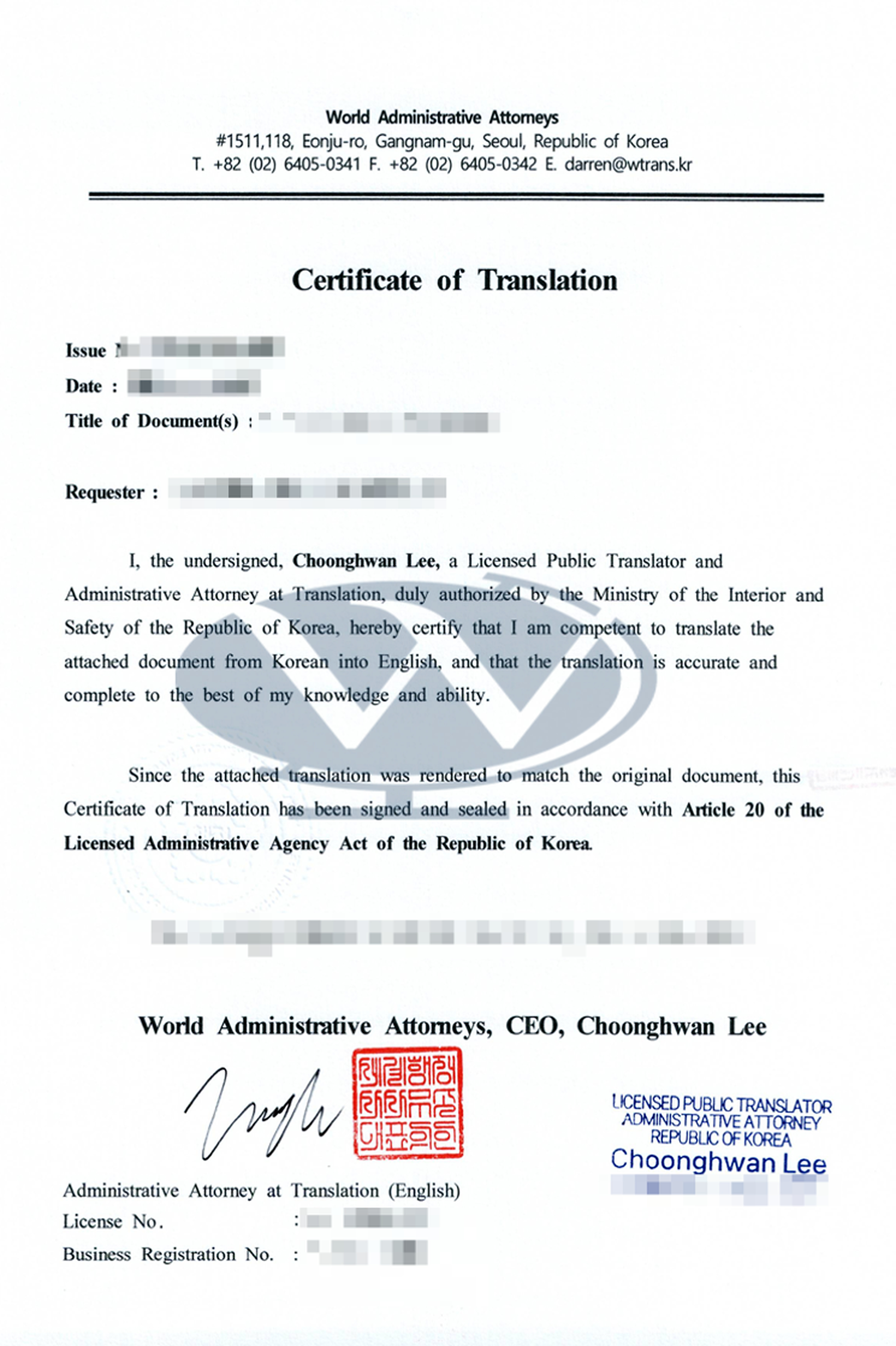 Certificate of Translation Verification
